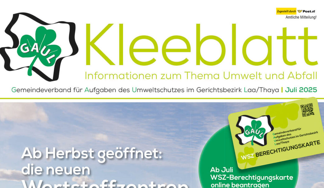 Das Bild zeigt das Titelblatt der neuen Ausgabe der GAUL-Verbandszeitung "Kleeblatt"
